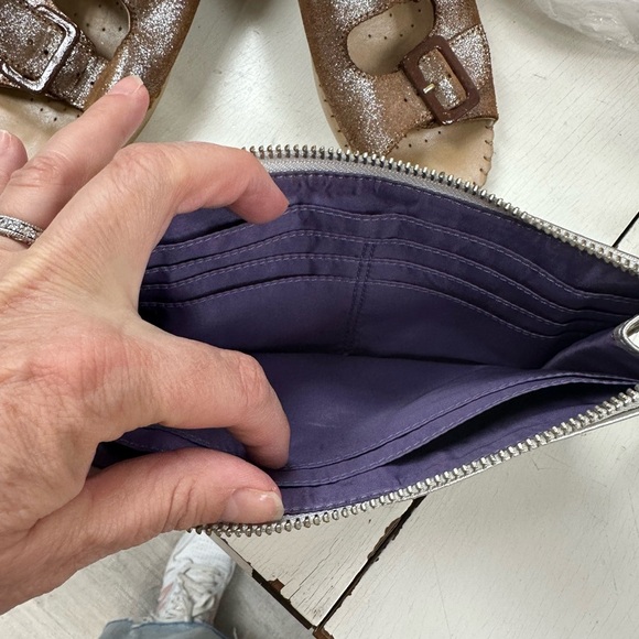 Coach Metallic Silver & Blue Patchwork Wristlet Clutch - Picture 7 of 9